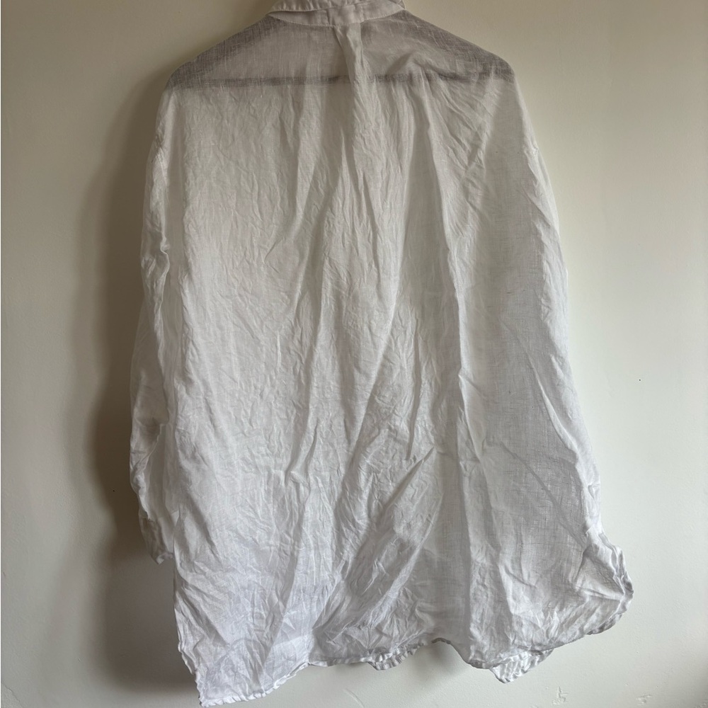 CP Shades White Ruffle-Trim Button Front long Shirt - Picture 2 of 7